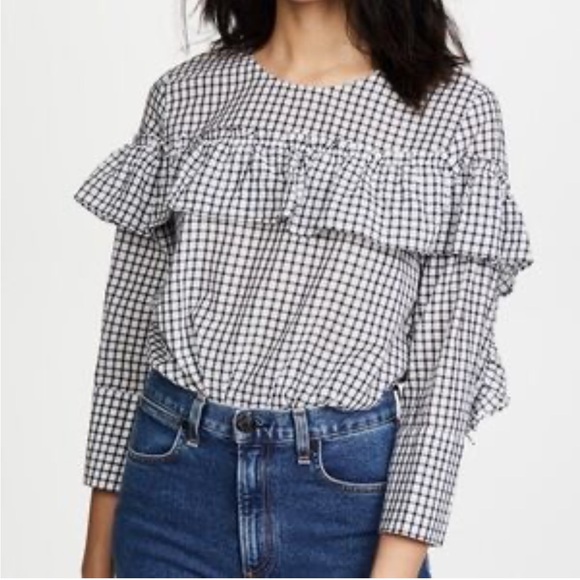 VELVET BY GRAHAM & SPENCER Check Ruffle Yoke Top - Picture 2 of 8